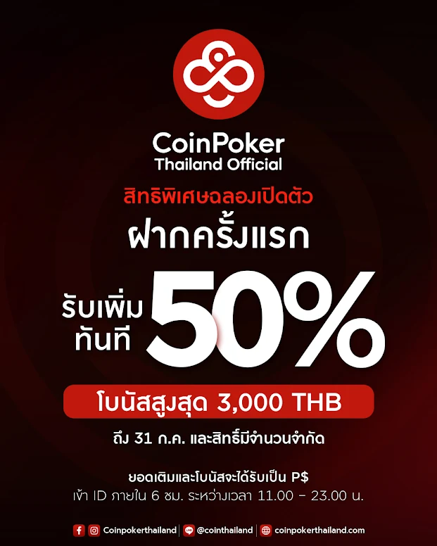 CoinThailand โปรโมชั่น ฝากครั้งแรกรับโบนัส 50%